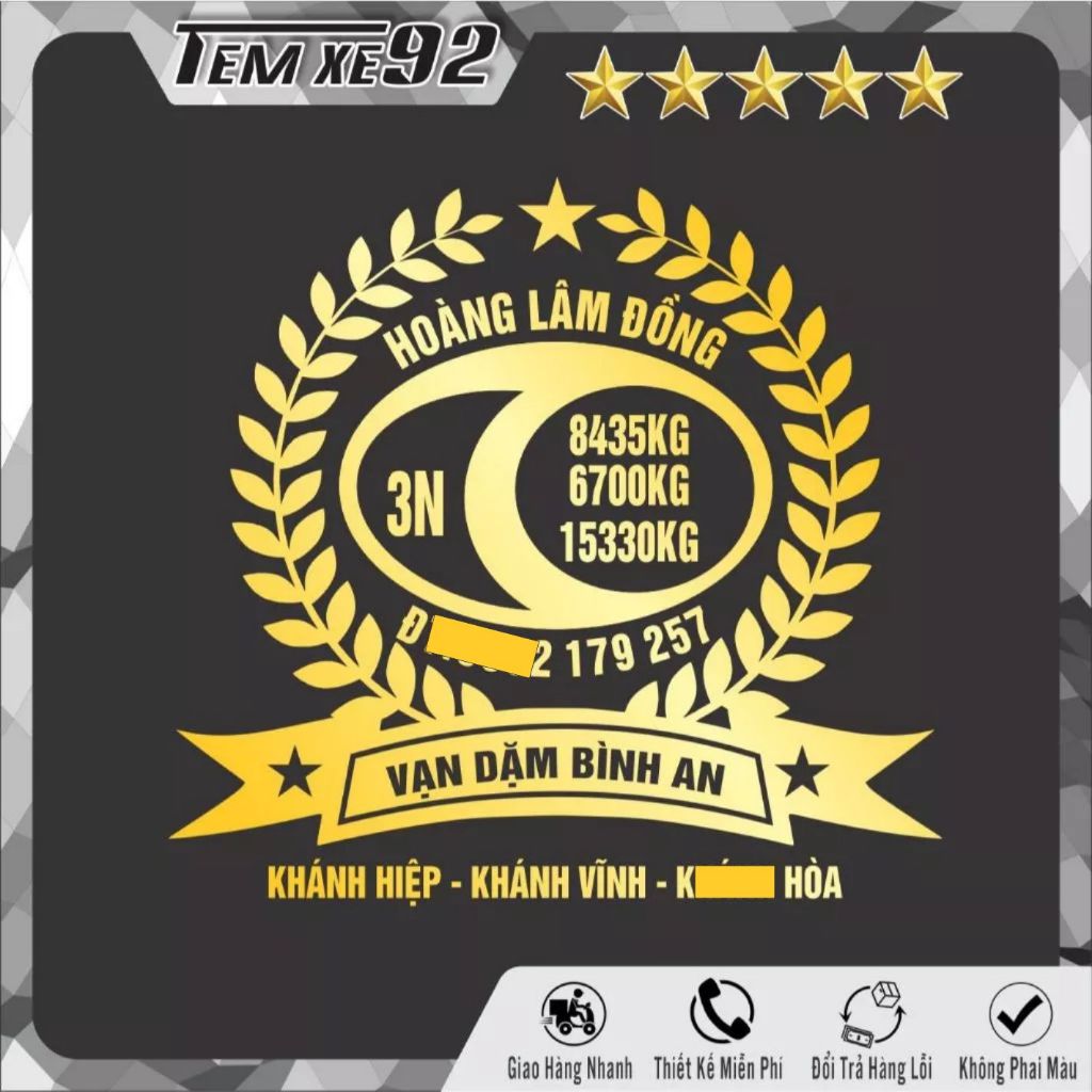 Tem trọng tải, phù hiệu xe tải vàng ánh kim cao cấp