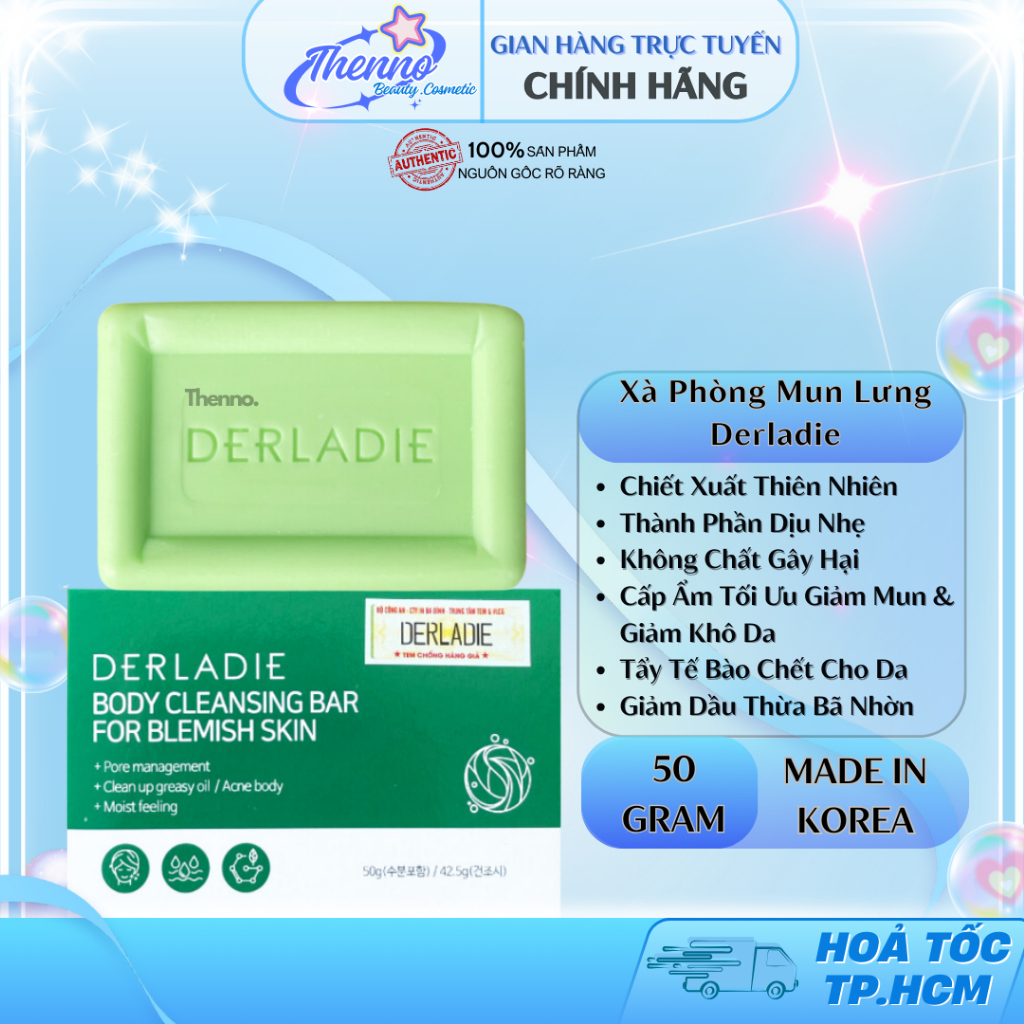 Xà Phòng Giảm Mụn Cơ Thể Derladie Body Cleansing Bar For Blemish Skin 50g Hàn Quốc