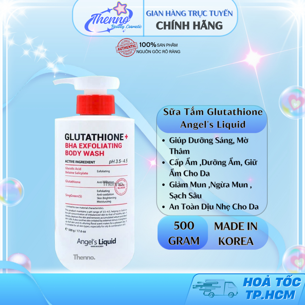Sữa Tắm Dưỡng Ẩm,Làm Dịu Da Angel's Liquid Glutathione BHA Exfoliating Body Wash 500g Hàn Quốc