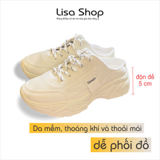  Sục Thể Thao Nữ Cao Cấp Độn Đế Giày Sục Nữ Lisa 5cm Chính Hãng Màu Kem Êm Chân Da Mềm M28 