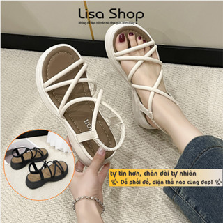 Dép Sandal Nữ Đế Cao, Giày Sandal Nữ Mặc Váy Xinh Lisa Dây Chéo Quai Hậu Đế Bằng Bánh Mì Cao Màu Đen Kem Cao Cấp M55