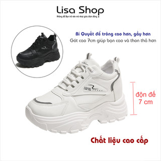 Giày Thể Thao Nữ Đế Cao, Giày Nữ Đẹp Độn Đế Đen Trắng Lisa Sneaker Nữ độn 7cm Da Đẹp Tôn Dáng M70