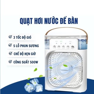 Quạt Phun Sương Mini Có Khay Chứa Đá , Điều Hoà Phun Sương Tạo Ẩm Làm Mát Kiêm Đèn Ngủ