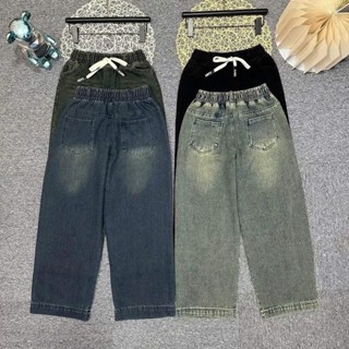 Quần Jean Nữ Ống Suông Cạp Chun Lưng Cao Năng Động Cá Tính, Chất Jean Thổ Dày Dặn Mềm Mịn [M38]
