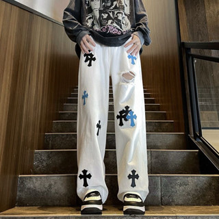  Quần jean ống đứng chrome thêu chữ thập phong cách unisix  mẫu mới nhất 2025   có ảnh thật  