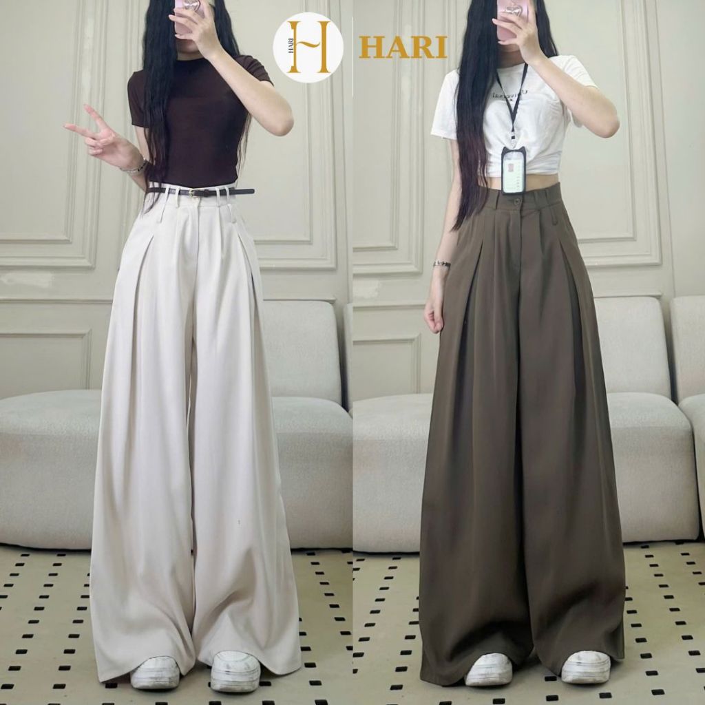 Quần tây công sở ống suông ly to Hari chất GOLD ống rộng dài chùm phủ chân