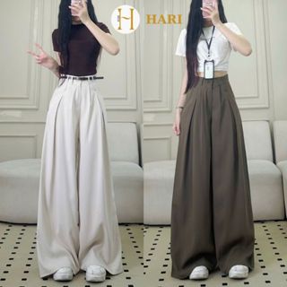 Quần tây công sở ống suông ly to Hari chất GOLD ống rộng dài chùm phủ chân