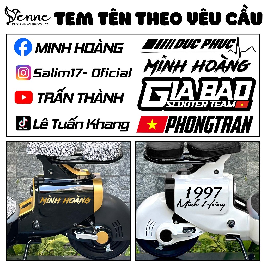 Tem tên dán xe điện theo yêu cầu,  tem chữ ký dán xe máy, xe điện , ô tô, mũ bảo hiểm, dán điện thoại Decal chống nước