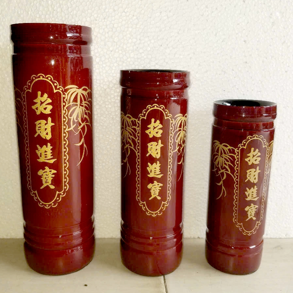 Ống đựng nhang sơn nâu vẽ lá tre