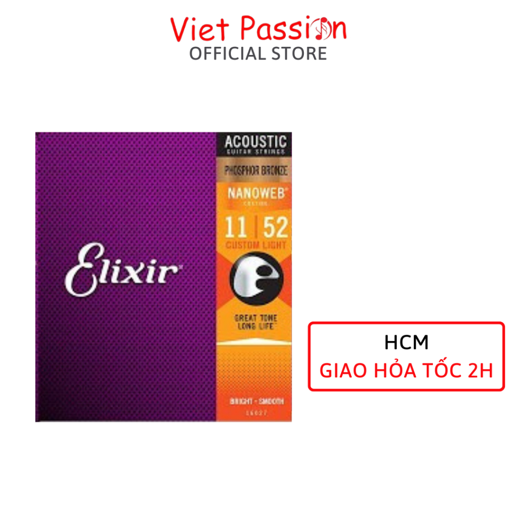 Dây đàn guitar acoustic ELIXIR 16027 Phosphor Bronze Nanoweb cỡ 11 dây đàn Elixir chính hãng nhập kh