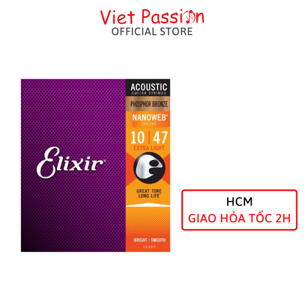 Dây đàn guitar acoustic ELIXIR 16052 Phosphor Bronze Nanoweb cỡ 12 dây đàn Elixir chính hãng nhập kh