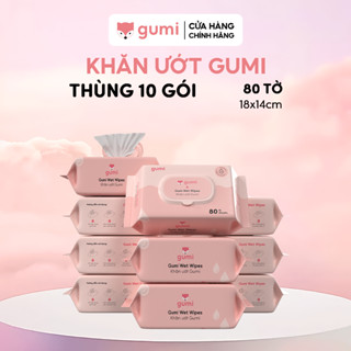 Thùng 10 gói khăn uớt 80 tờ Gumi không cồn không parabens cao cấp dành cho em bé
