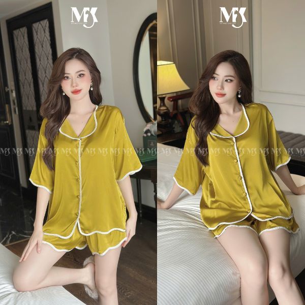 Đồ Ngủ Pijama Bigsize MIKY, Đồ Ngủ Bigsize lụa Latin cao cấp mềm mại xinh xắn < 80KG viền trắng M15 | BigBuy360 - bigbuy360.vn