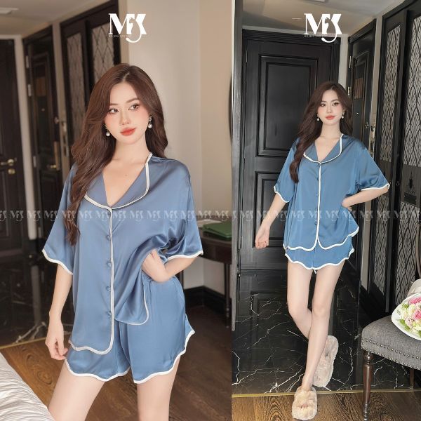 Đồ Ngủ Pijama Bigsize MIKY, Đồ Ngủ Bigsize lụa Latin cao cấp mềm mại xinh xắn < 80KG viền trắng M15 | BigBuy360 - bigbuy360.vn