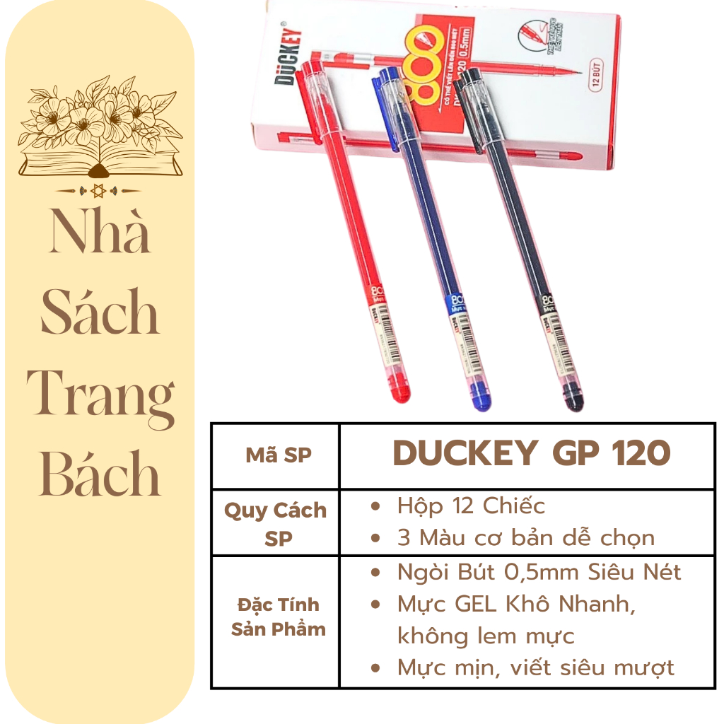Set 12 Bút Gel Cao Cấp DUCKEY GP 120 Không Lem Mực, Bút Gel viết nhanh khô, Bút bi viết mượt, Bút Ge
