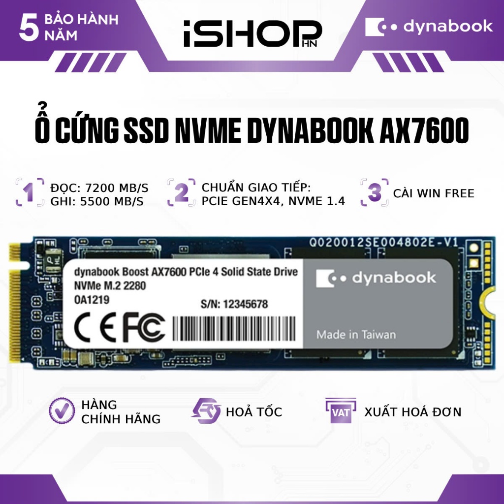 Ổ cứng SSD Dynabook (Toshiba) Boost AX7600 dung lượng 1TB/2TB/4TB M2 NVMe | Bảo hành 60 tháng