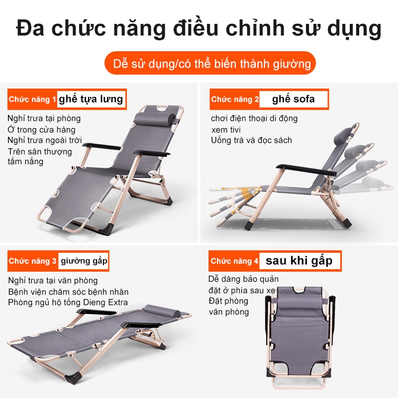 Ghế xếp thư giãn, Ghế lười gấp thành giường Gấp Gọn -Kèm nệm gối cao cấp -Nhôm chịu 400kg | BigBuy360 - bigbuy360.vn