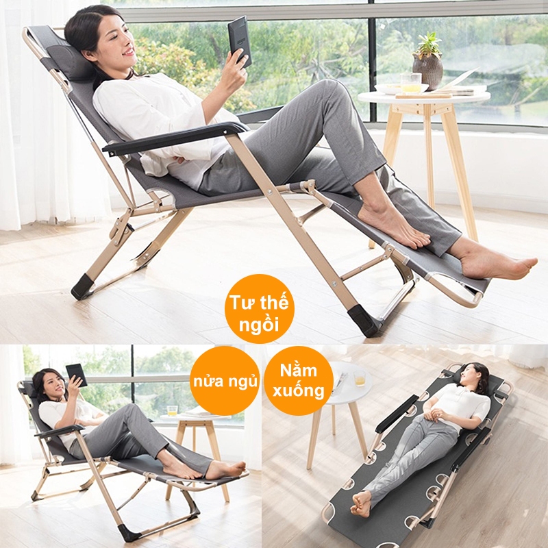 Ghế xếp thư giãn, Ghế lười gấp thành giường Gấp Gọn -Kèm nệm gối cao cấp -Nhôm chịu 400kg | BigBuy360 - bigbuy360.vn