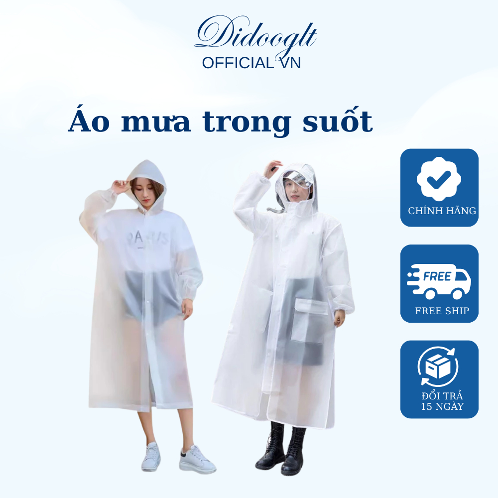 Áo Mưa Trong Suốt Có Khoá Kèm Khúc Cài Phía Ngoài Chống Mưa Bão Chống Thấm Nước Tuyệt Đối
