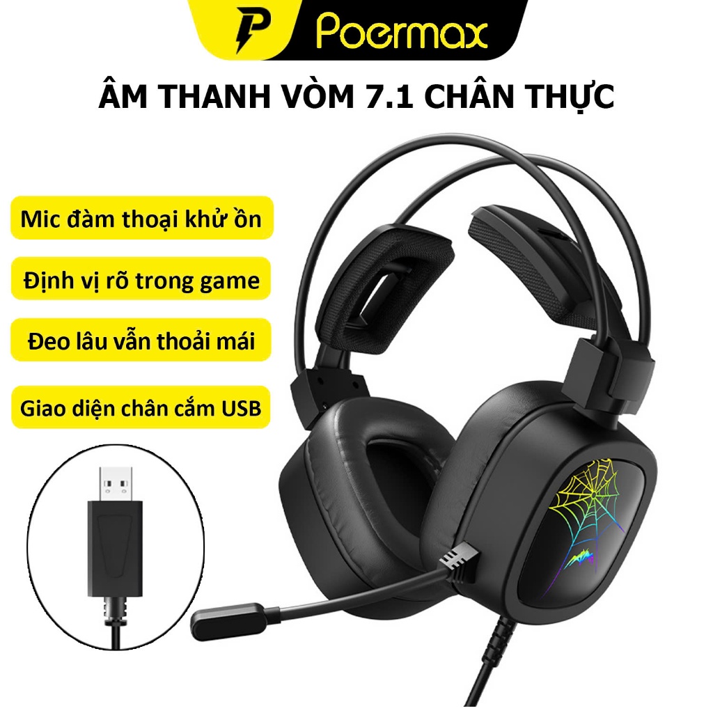 Tai nghe chụp tai gaming Poermax  TZ chân cắm USB 7.1 âm thanh vòm đeo thoải mái chơi game văn phòng