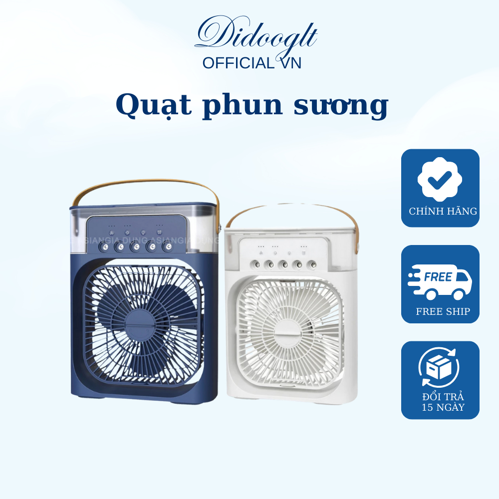 Quạt phun sương 600ml để bàn Didooglt Quạt mini để bàn tiện lợi, Có 5 đầu phun sương kèm đèn led 7 màu