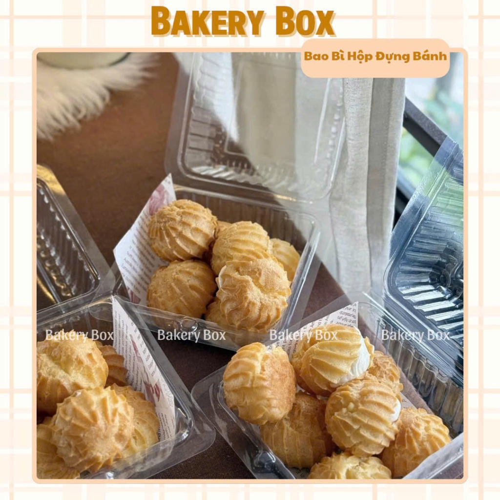 100 Hộp Nhựa Vuông Đựng Bánh Hamburger, Bánh Kem Nhỏ, Donut (H52 Cao)