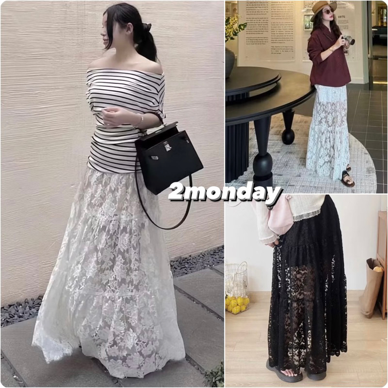 [Hàng Đẹp Loại 1/Video] Chân Váy Midi Ren Hoa Hồng Premium 3 Tầng Có Lót Đi Biển Cafe Hẹn hò Cv8
