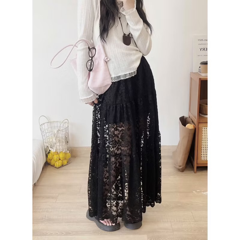 [Hàng Đẹp Loại 1/Video] Chân Váy Midi Ren Hoa Hồng Premium 3 Tầng Có Lót Đi Biển Cafe Hẹn hò Cv8 | BigBuy360 - bigbuy360.vn