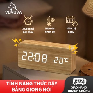 Đồng Hồ Báo Thức Để Bàn Gỗ Thông Minh LED Hiển Thị Thời Gian Nhiệt Độ Hẹn Giờ Thiết Kế Hiện Đại đồng hồ để bàn