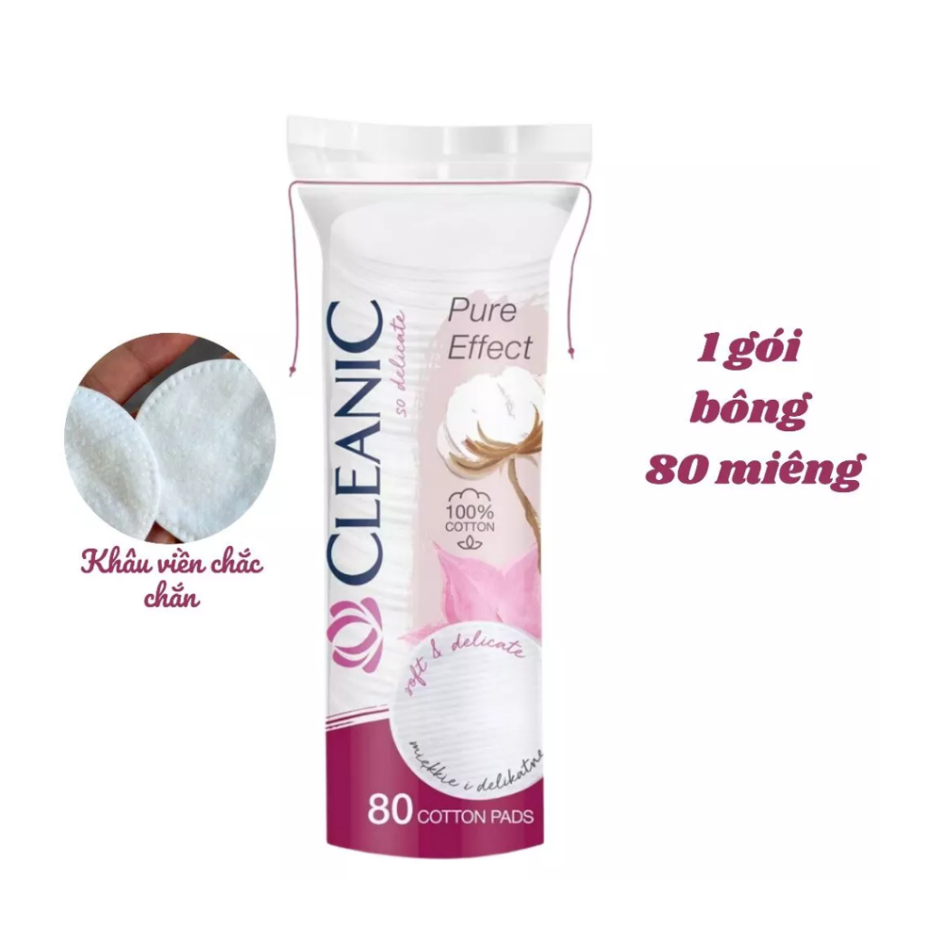Bông Tẩy Trang CLEANIC 100% Cotton 80 Miếng