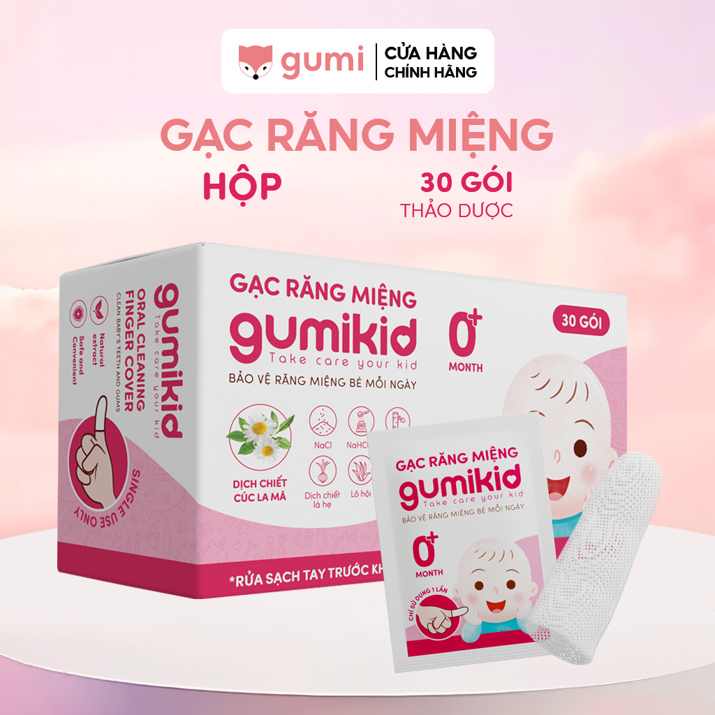 Gạc Rơ Lưỡi Gumi Tiêu Chuẩn 5SAO, Làm Sạch Răng, Lưỡi, Nướu và Khoang Miệng Cho Bé - 30 Gói/Hộp