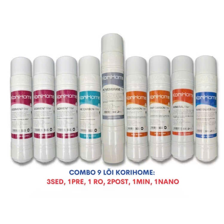 Bộ 9 Lõi Lọc KORIHOME WPK-K91 - Chính hãng - (3Sed ,1Pre ,1RO ,2Posst ,1Min ,1Nano)