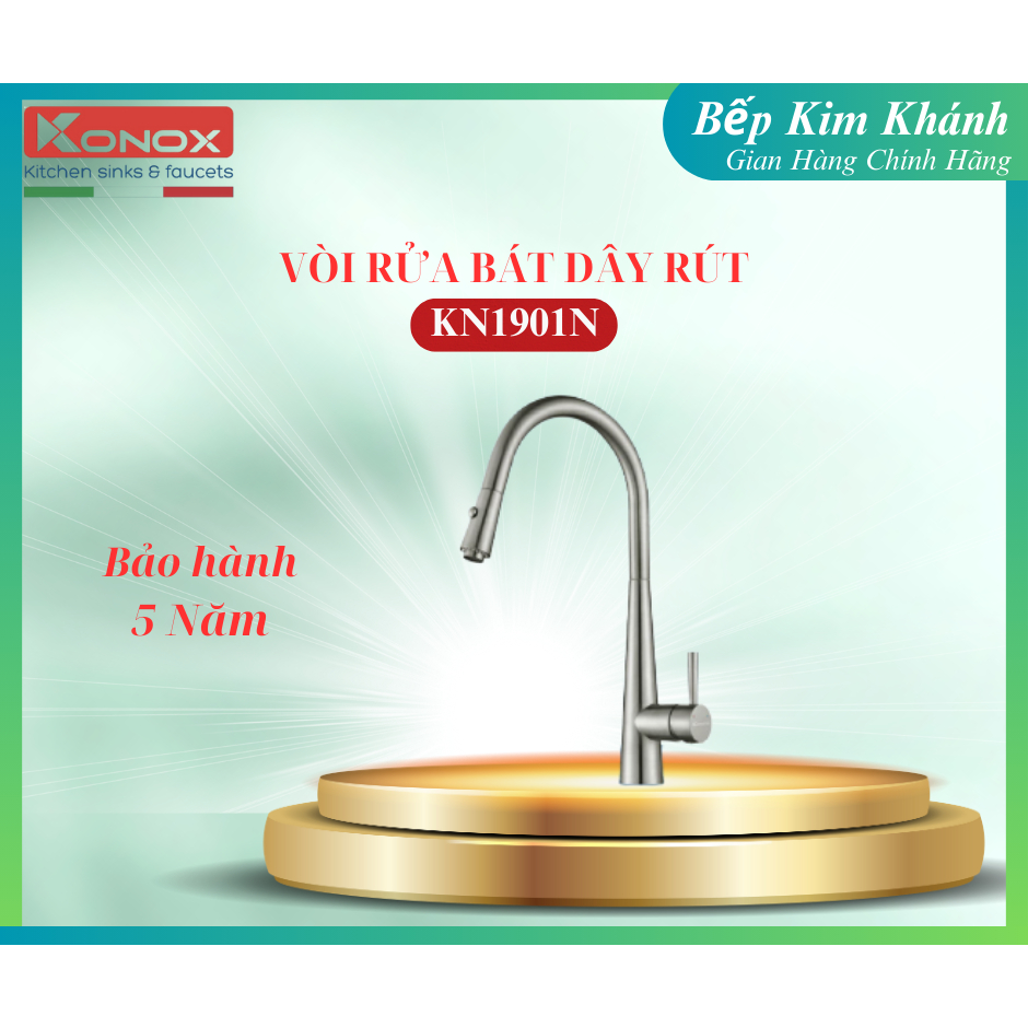 { Bảo hành 5 năm } Vòi rửa bát dây rút Konox KN1901N