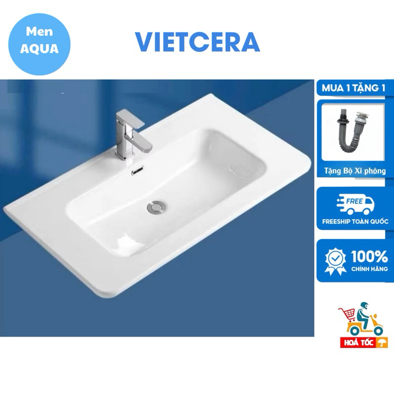 MẶT CHẬU LAVABO SỨ BO GÓC KÍCH THƯỚC 60cm, 80cm - Mặt lavabo tủ VIETCERA