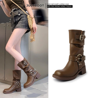 (tăng size) Boot nâu nữ Cổ Cao Bốt Cao Bồi Biker boots - Đế 6 cm Cổ chùng Phong Cách vintage Cực Xinh bik3