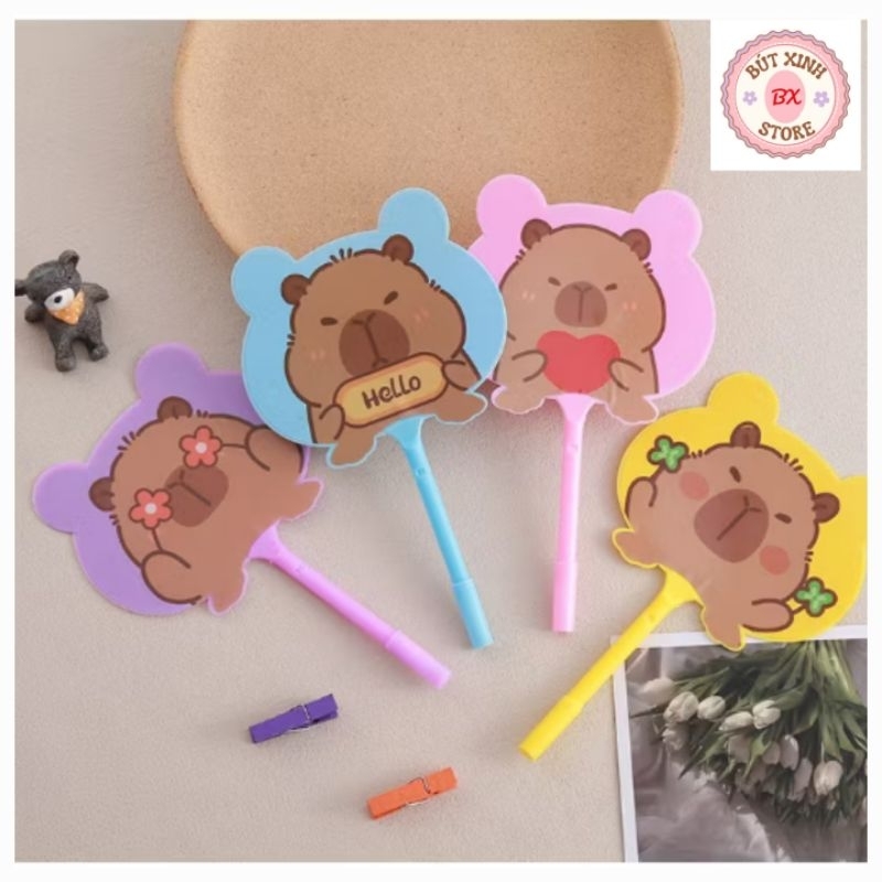 Bút bi quạt hình capy bara dễ thương