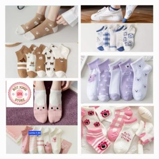 Set 5 đôi tất nữ cổ ngắn, vớ cổ ngắn nữ họa tiết trơn đơn giản cotton co giãn thời trang