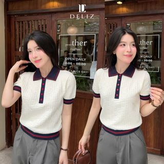 [KOL] Áo len polo nữ cộc tay mùa hè chất len lông thỏ dệt vân nổi cao cấp công sở PL25 DELIZ