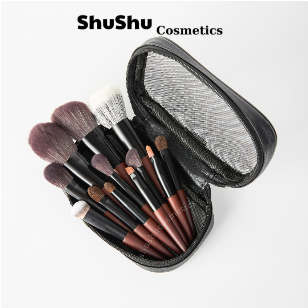 Bộ Cọ Trang Điểm Cá Nhân 12 Mini, 13 mini Thân Gỗ Chắc Chắn Kèm Theo Túi Đựng Tiện Lợi SHUSHU COSMETICS