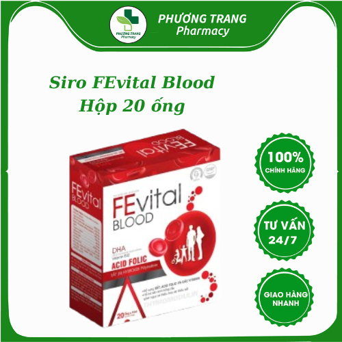 Siro FEvital Blood Bổ sung sắt, acid folic và các vitamin, giảm nguy cơ thiếu máu - Hộp 20 ống