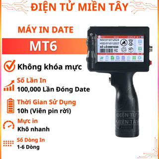 Máy in date cầm tay MT6 in nsx hsd bao bì túi gói chai nhựa thực phẩm mỹ phẩm mực in khô nhanh bám dính tốt 
