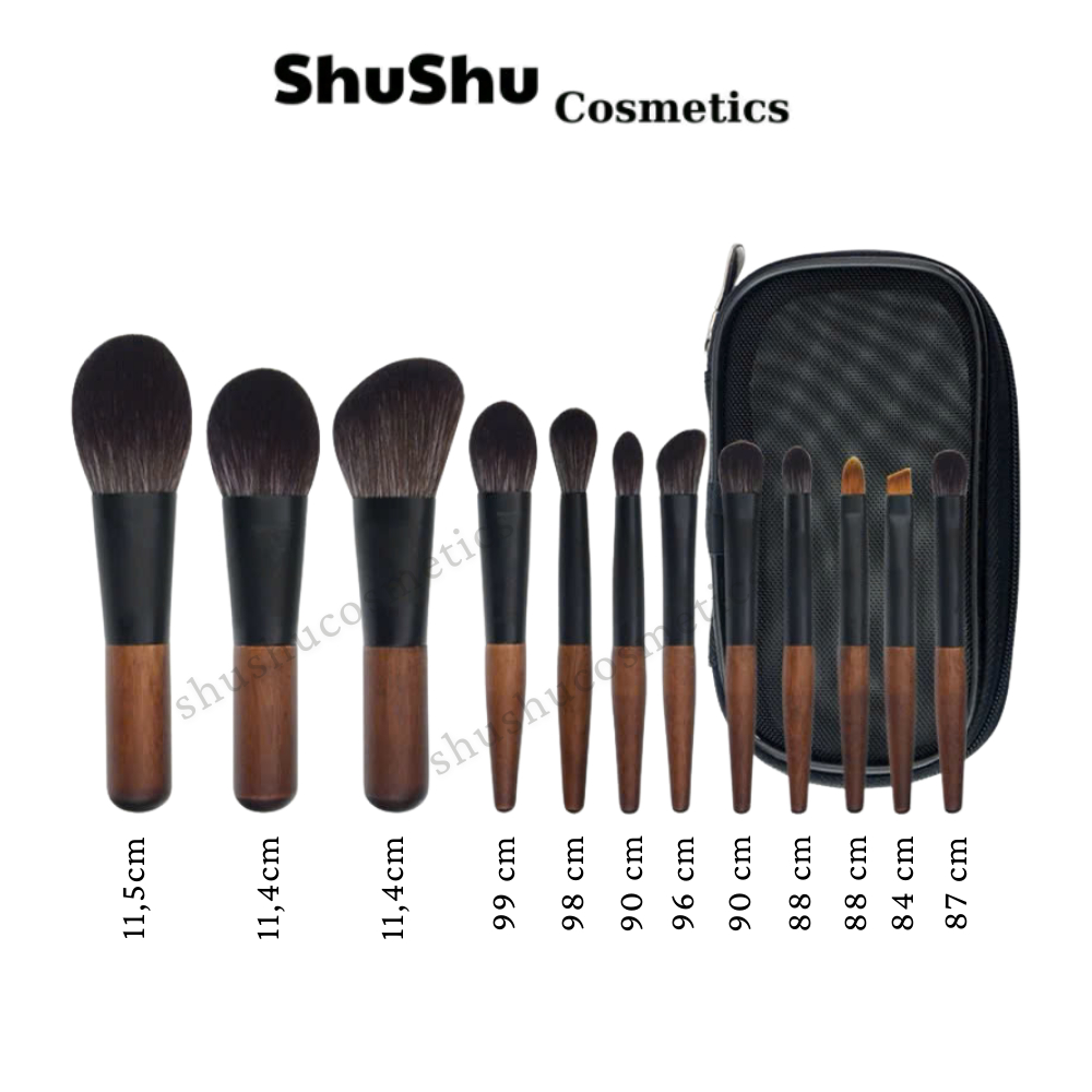 Bộ Cọ Trang Điểm Cá Nhân 12 Mini, 13 mini Thân Gỗ Chắc Chắn Kèm Theo Túi Đựng Tiện Lợi SHUSHU COSMETICS