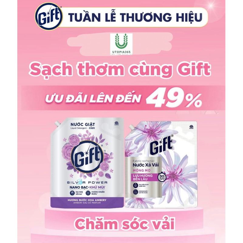 Nước giặt , xả vải Gift hương nước hoa đậm đặc túi 1.2kg , 3kg2 , 3kg6