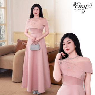 Đầm Thiết Kế EMY Thời Trang Cao Cấp EM7643 Vải Phi Cao Cấp Màu Hồng Da Sang Chảnh Đi Tiệc