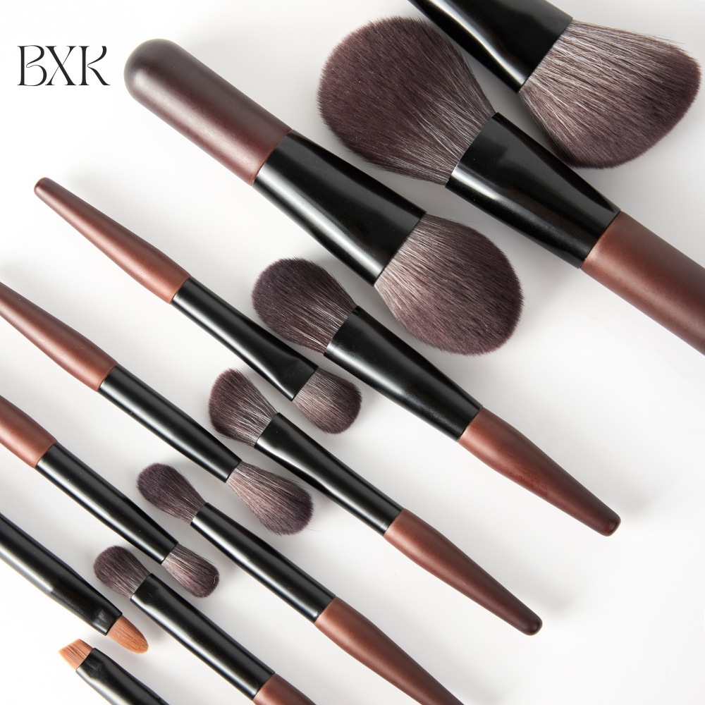 Bộ cọ trang điểm 12 cây mini thân gỗ chắc chắn kèm theo túi đựng tiện lợi BXK COSMETICS