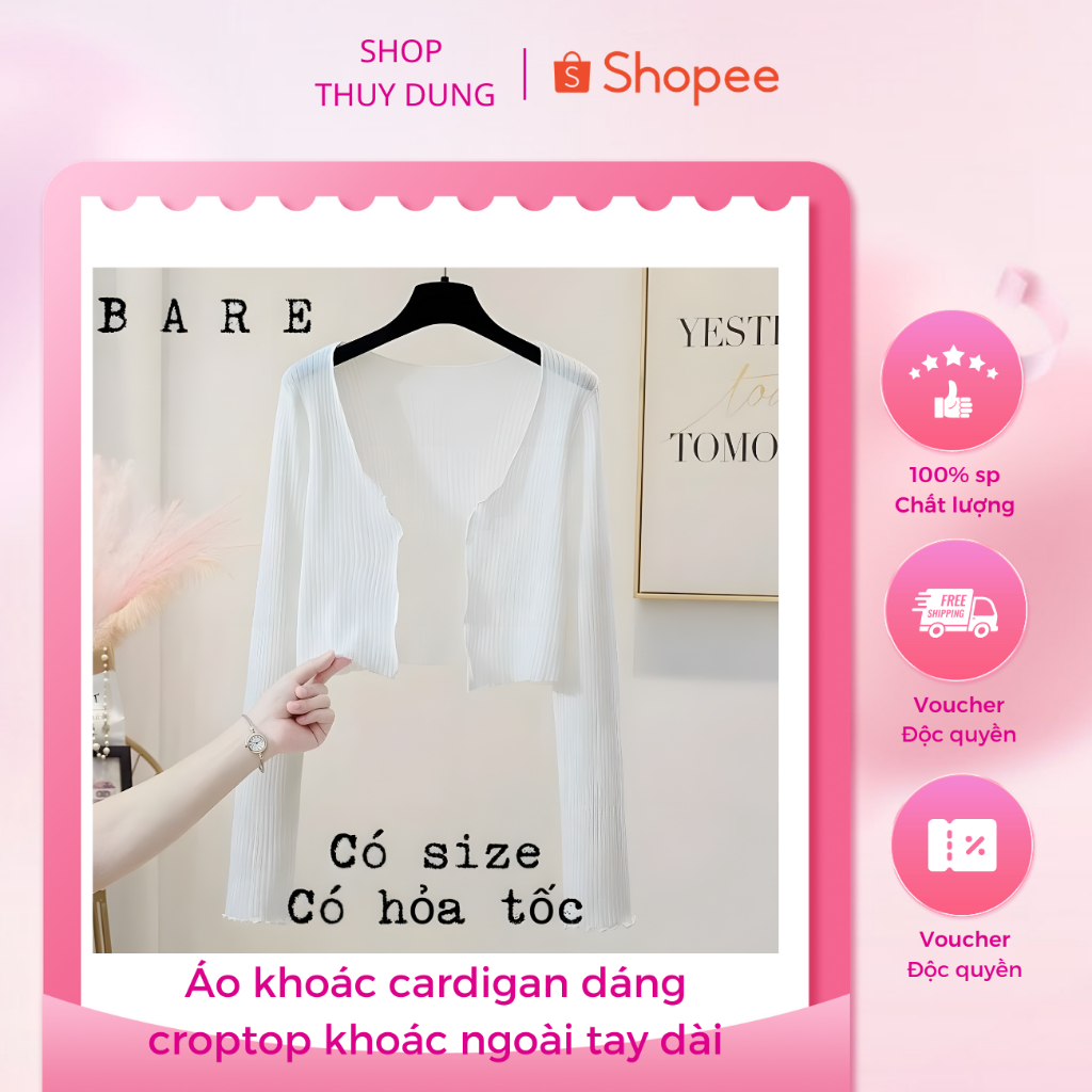 Áo khoác cardigan dáng croptop khoác ngoài tay dài, áo khoác nữ phối với đầm váy thun xịn- A074