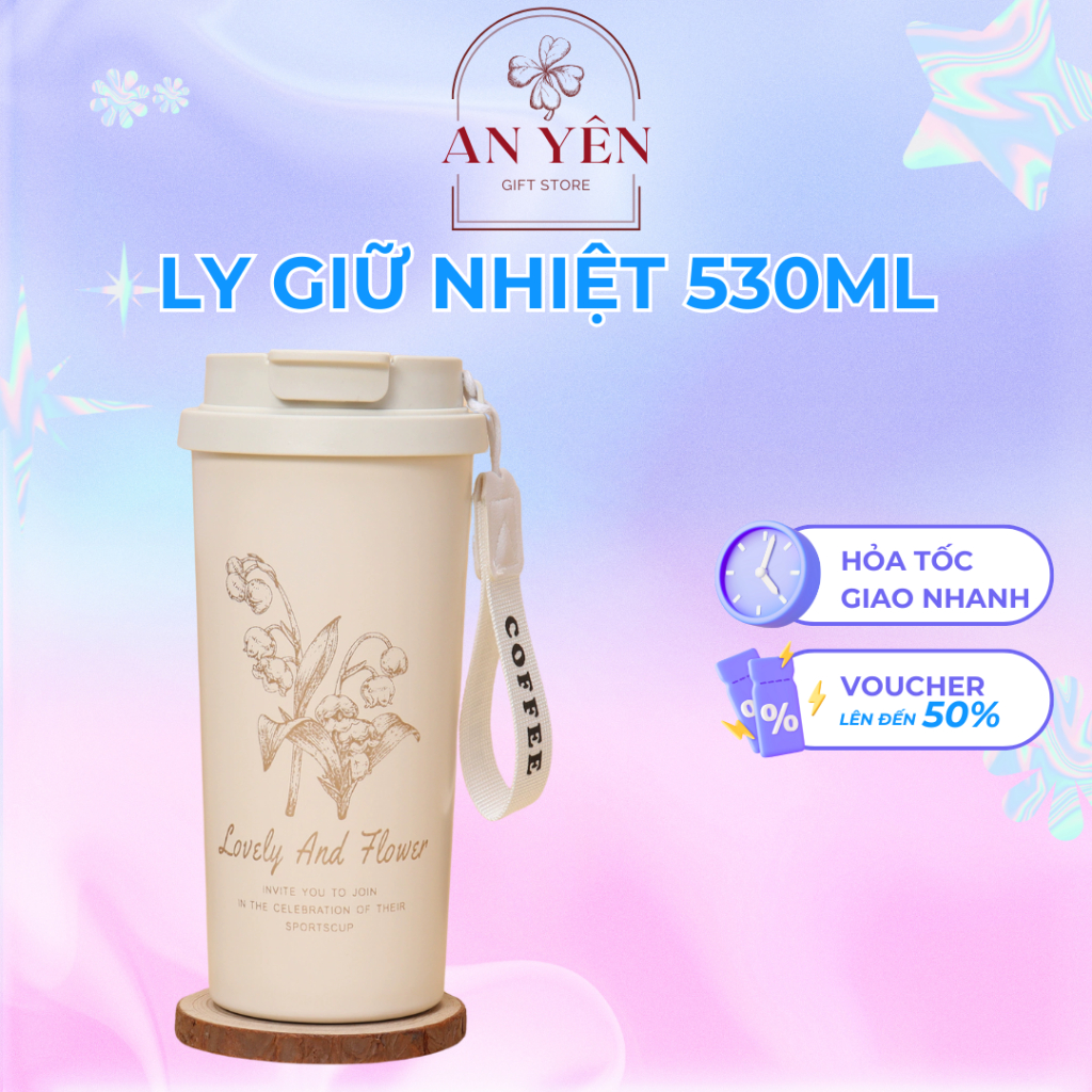 Quà Tặng Ly Giữ Nhiệt Hoa Linh Lan Trắng Inox 316 530ml Tiệm Quà An Yên,Bình Nước Giữ Nhiệt Quà Tặng