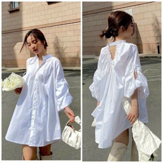 Đầm babydoll sơ mi form rộng tay dài bo chun phá cách mẫu mới mặc đi chơi đi biển cực xinh