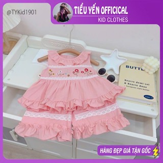 Quần áo trẻ em, Quần áo hè bé gái vải thô mềm áo thêu họa tiết cho bé 9-25kg S1901 | Tiểu Yến KID