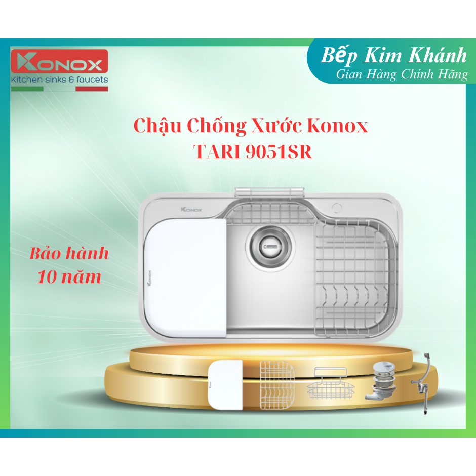 { Bảo hành 10 năm } Chậu rửa bát inox 1 hố chống xước Konox TARI 9051SR phong cách Nhật